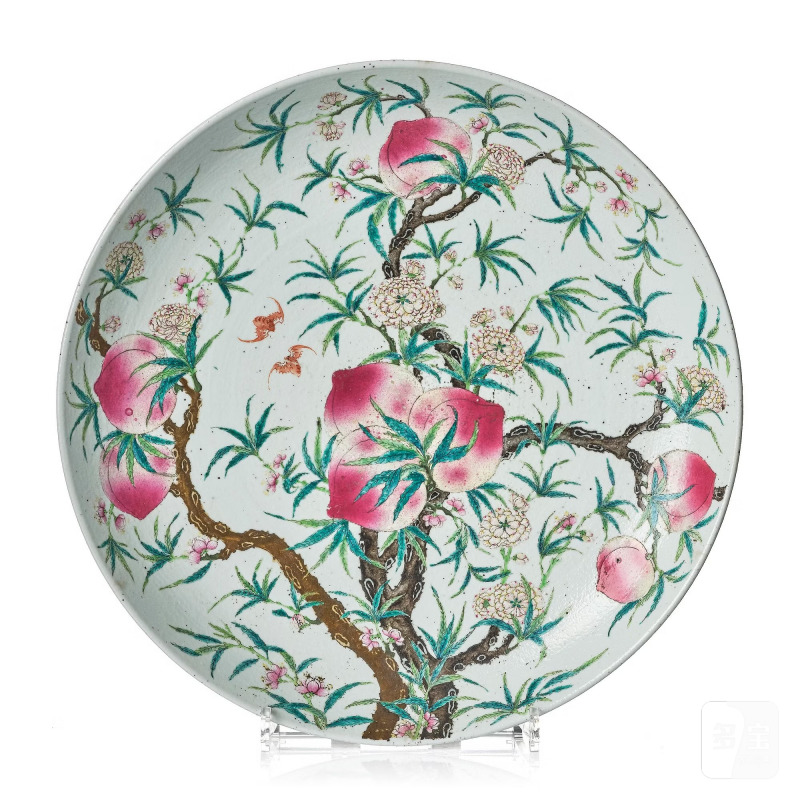 A large famille rose 'nine peaches' dish,